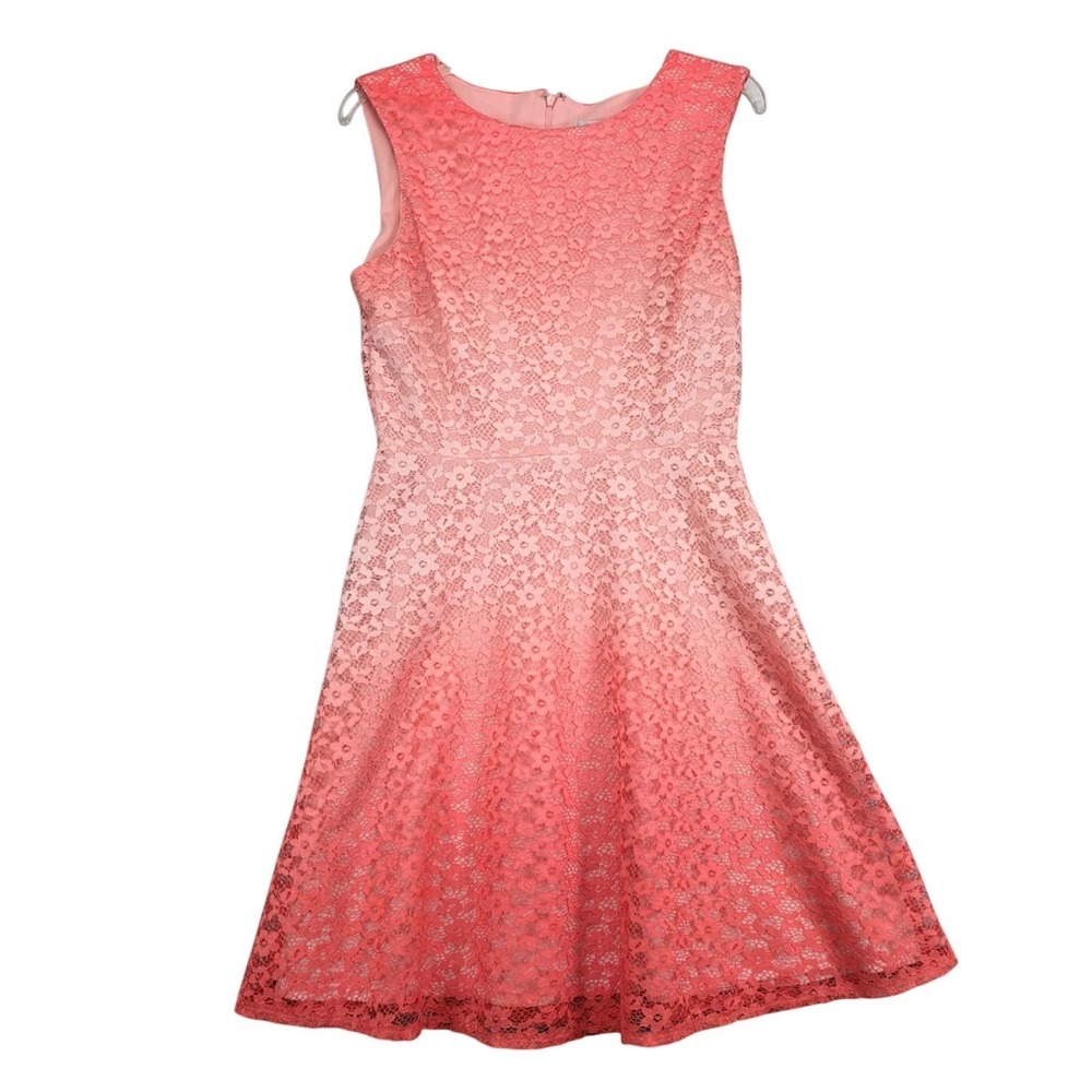 Sandra Darren Peach‎ Ombre Floral Lace Knee-Length Dress Sz 8 Fit & Flare Pretty